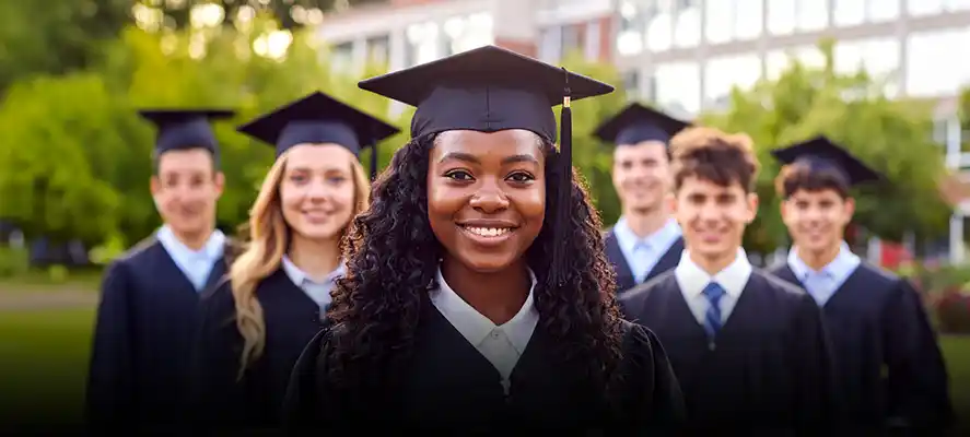 group of high school graduates on campus